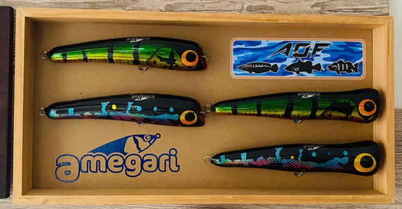 Happy customer display his  collection of AOF x Amegari limited lures.